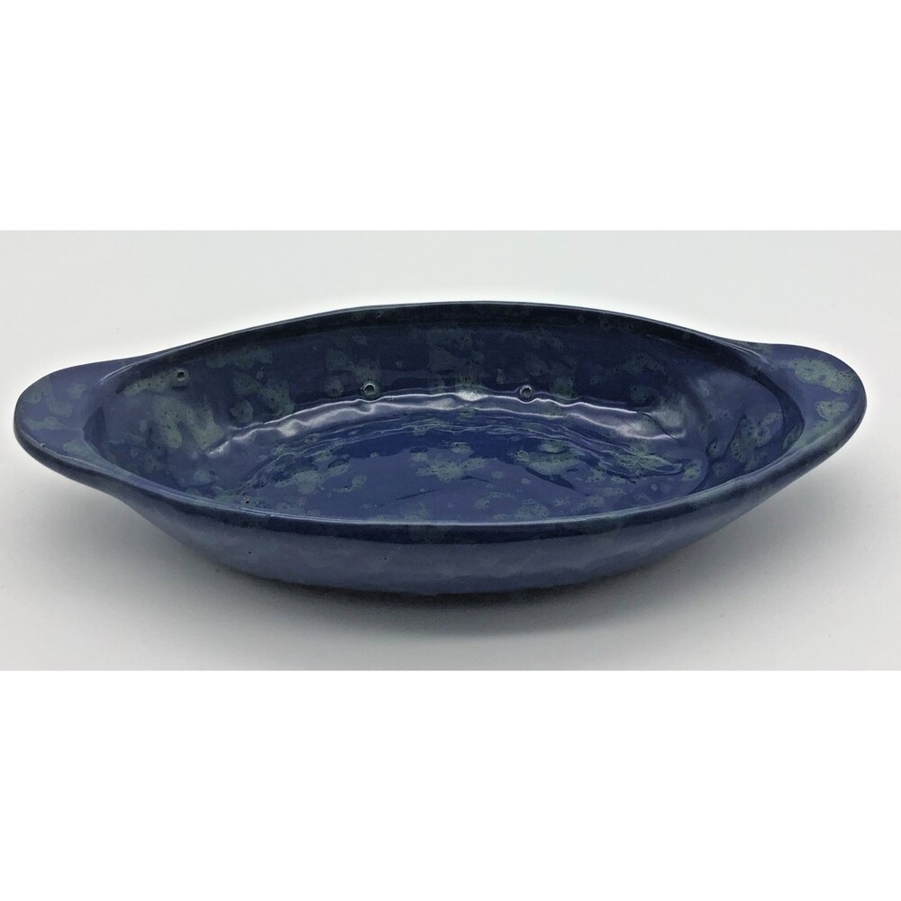 Bybee Pottery Speckled Blue Serving Dish Oval with Handles 10"